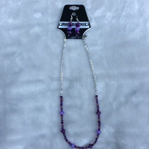 Purple gemstone/ crystal necklace and earring set